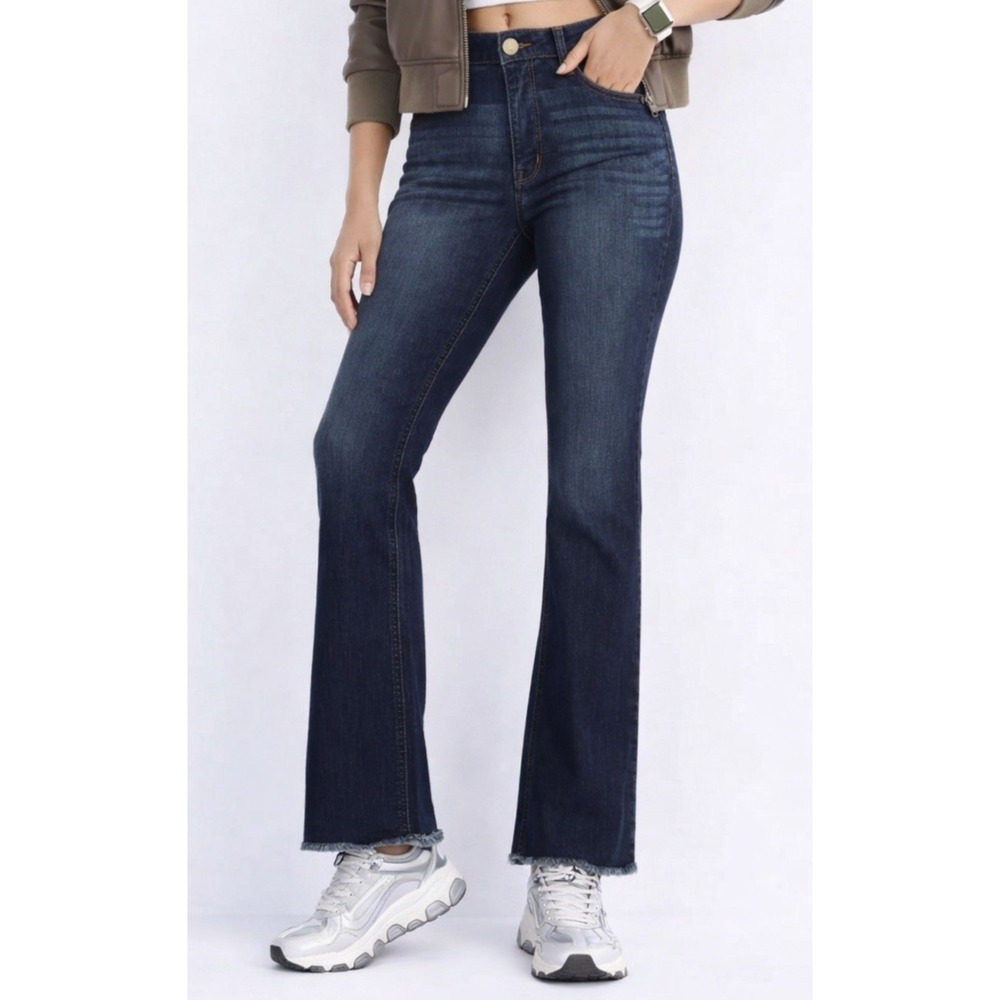 NWT Democracy Itty Bitty Boot Frayed Hem Denim Jean Womens 12 Dark Wash 32Inseam
